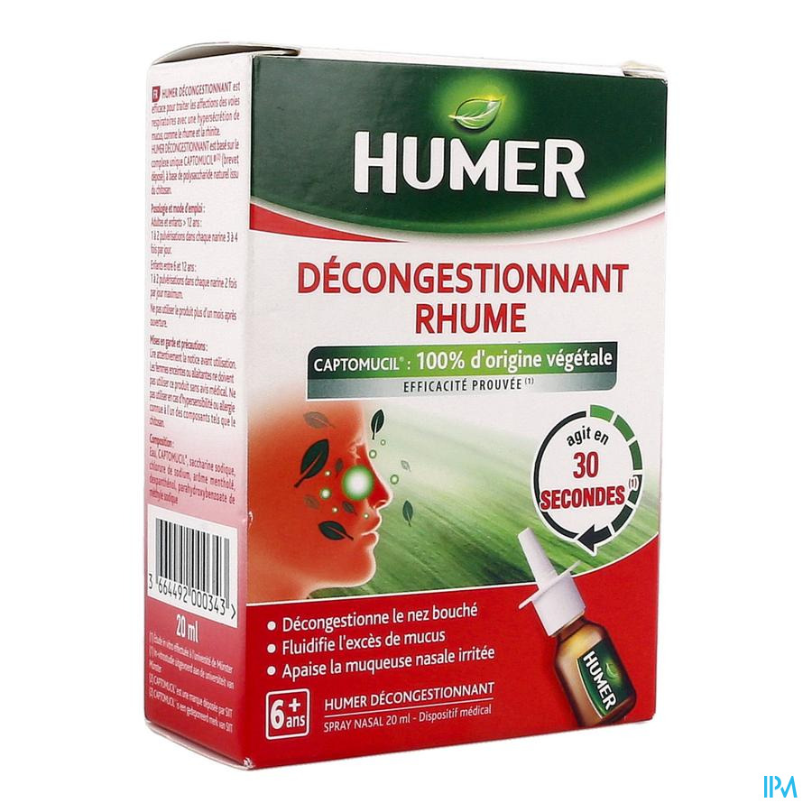 Humer Decongestionnant Rhume Spray Nasal 20ml