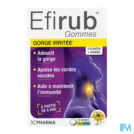 produit 3C PHARMA EFIRUB 24 GOMMES CITRON BT24