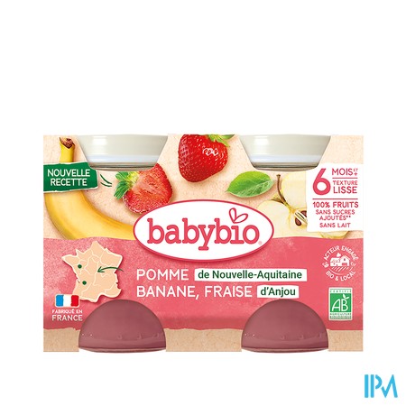 vignette BABYBIO PF BANANE/FRAISE/MENTHE 2X130G