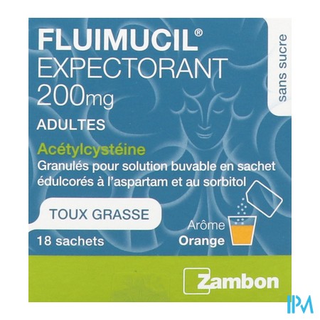 vignette FLUIMUCIL 200MG ADULTES SACHET 18