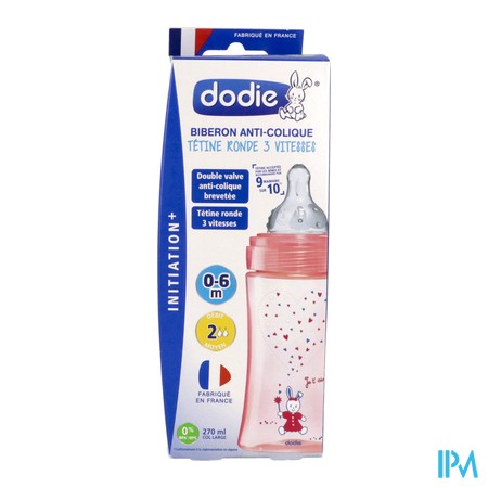 vignette DODIE BIB 2 INIT+ A/COL 270ML 0-6M ROSE L