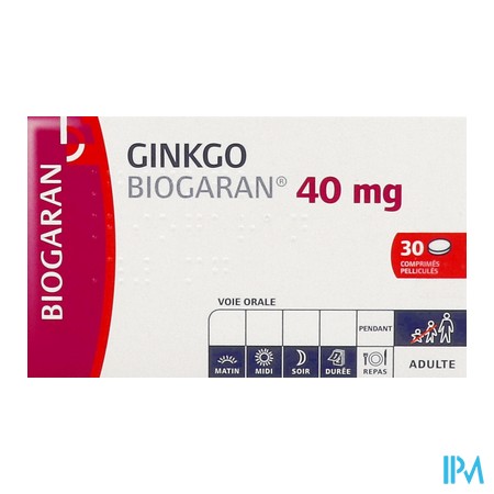 produit GINKGO BIOG 40MG CPR PEL BT 30