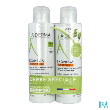 vignette A-DERMA EXOMEGA CONT GEL MOUS2X500