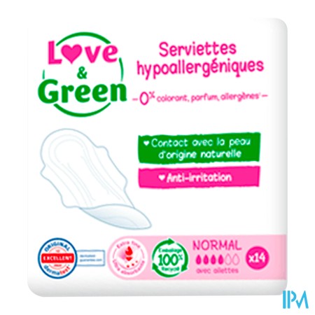 vignette LOVE &amp; GREEN SERVIETTES NORMAL HYPOAL X14