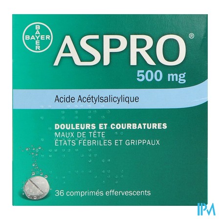 vignette ASPRO 500MG CPR EFF 36