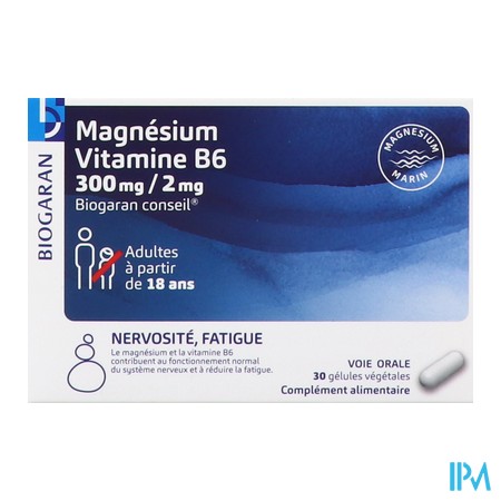 vignette BIOGARAN MG/VIT B6 300M/2MG GELU30