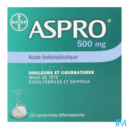 produit ASPRO 500MG CPR EFF 20