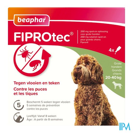 vignette BEAPHAR FIPROTEC 268MG 20-40KG 4X2,68ML