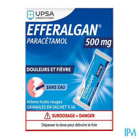 vignette EFFERALGAN STIX 500MG GRAN FRAM SACH16