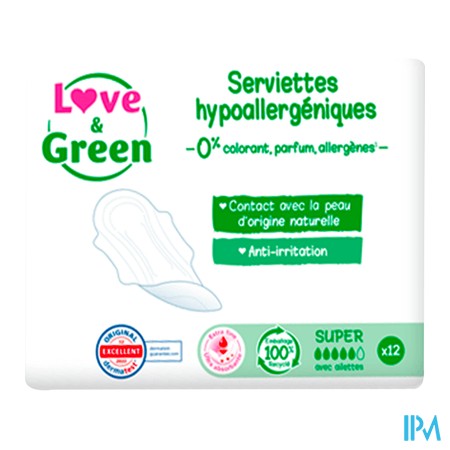 vignette LOVE &amp; GREEN SERVIETTES SUPER HYPOAL X12