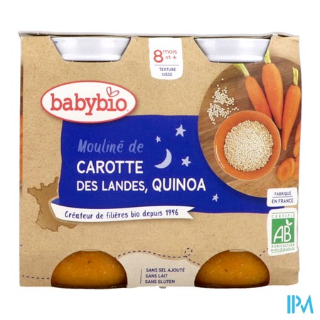 produit BABYBIO PM BON/NUIT CAROT/QUIN 2X200G