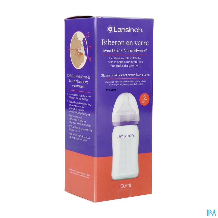 vignette LANSINOH BIB VERRE NAT WAVE 160ML