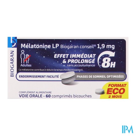 vignette BIOGARAN MELATONINE LP 1,9MG CP 60