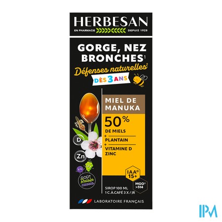 produit HERBESAN SIROP ENF MIEL MANUK IAA15+100ML