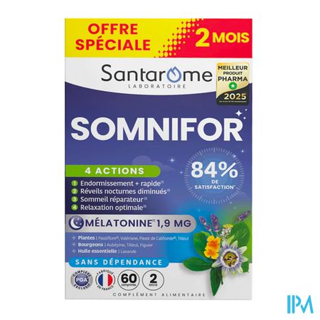 produit SANTAROME SOMNIFOR 4 ACTIONS 2 MOIS 60CPR