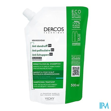 vignette DERCOS DS SH A/PEL GRAS RECH500ML