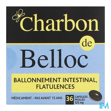 vignette CHARBON DE BELLOC 125MG CAPS 36