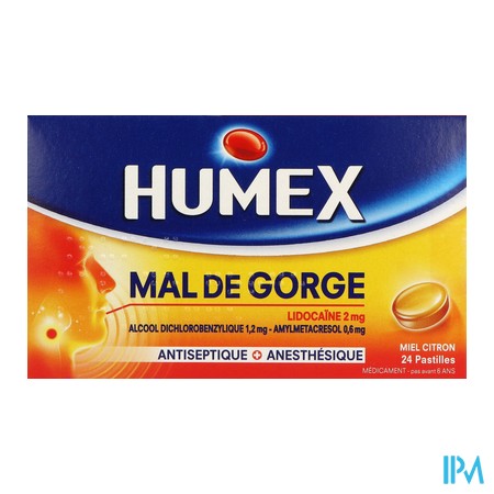 produit HUMEX MAL GORGE LIDOC MIEL PAST24