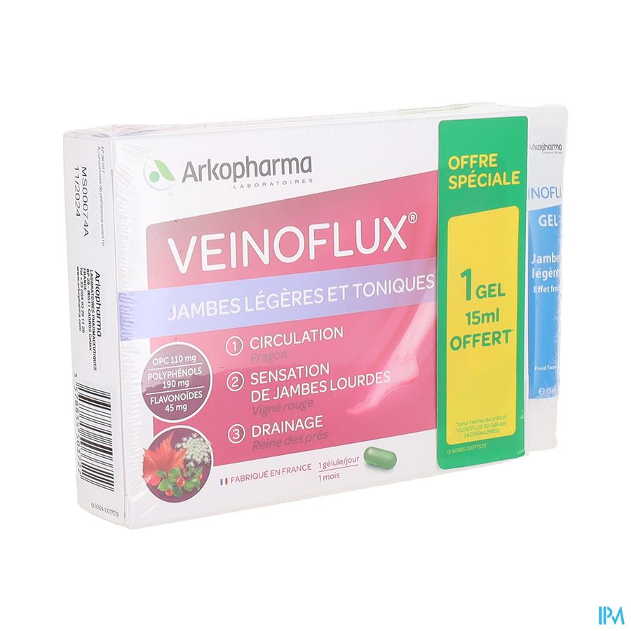 produit Veinoflux Jambes Legeres Toniques Gelule 60 + Gel 15ml Offert