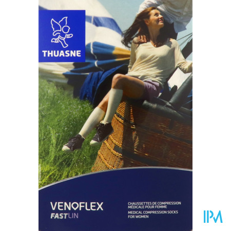 vignette Thuasne Venoflex2 Fast Lin Femme Chaussette Ligne Azur Normal T2