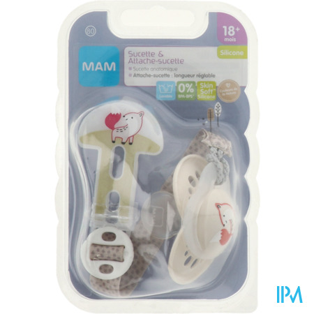 vignette Mam Kit Sucette Anatomique Silicone + Attache 18m+