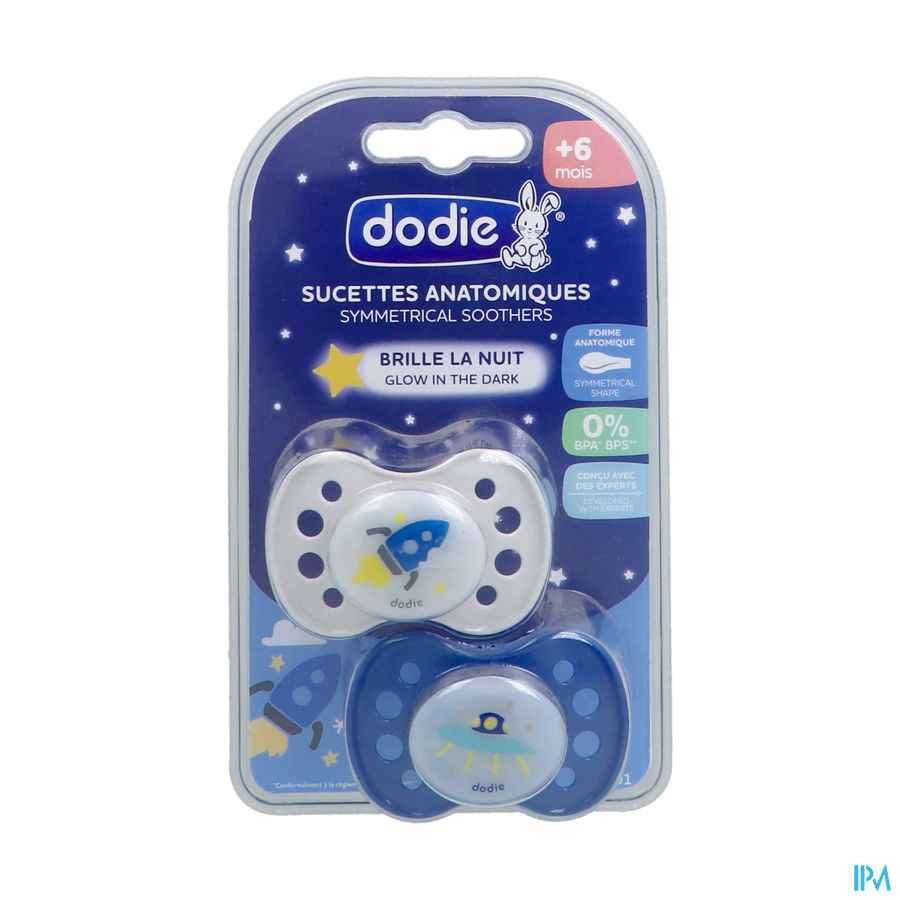 vignette Dodie Sucette Anatomique Silicone Nuit Garcon Calins En Famille A101 +6mois X2