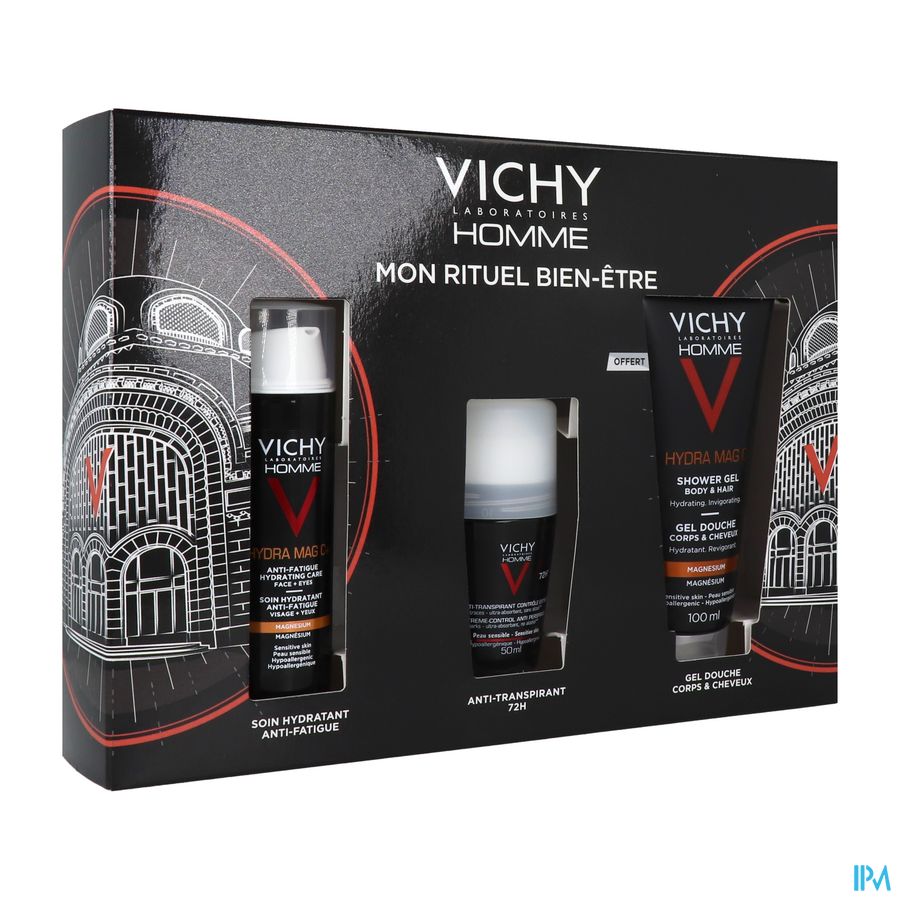 vignette Vichy Homme Hydra Mag C+ Soin Hydratant Antifatigue 50ml + Deo Bille 50ml + Gel Douche 100ml Offert