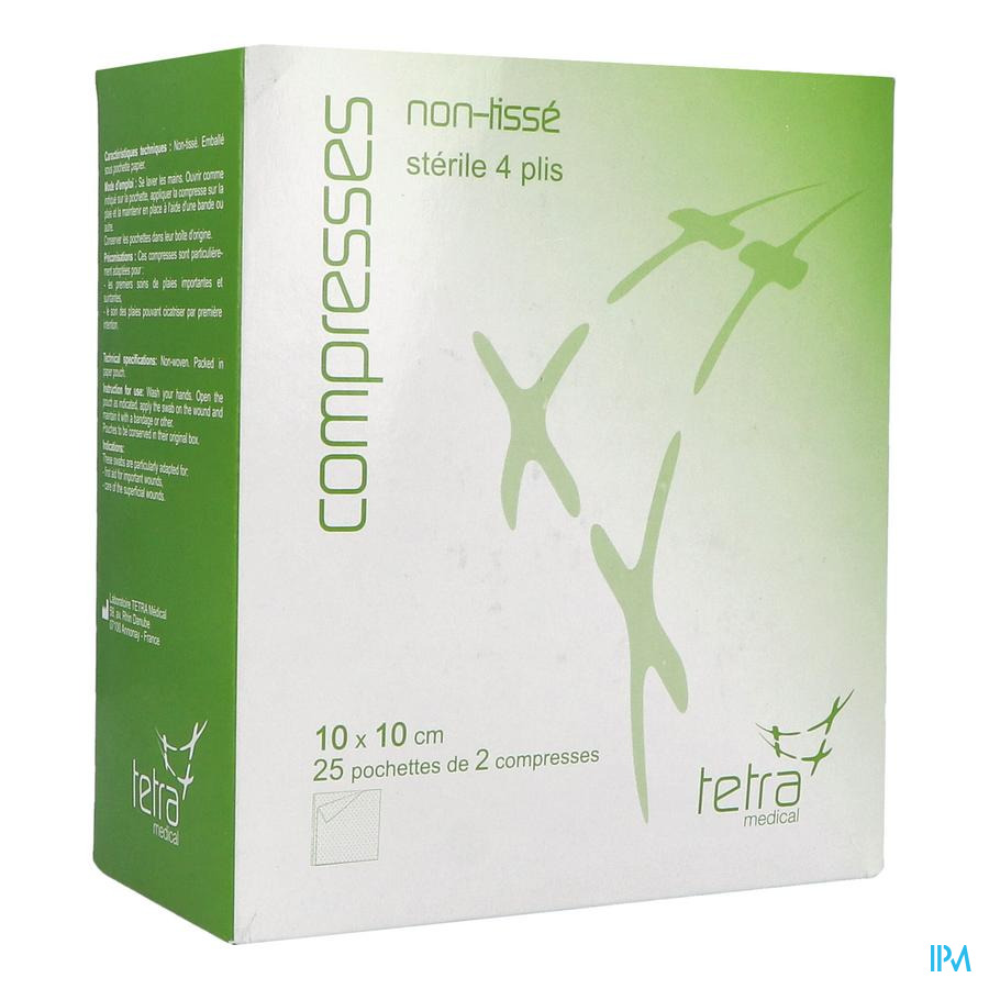 vignette Tetra Compresse Non Tissee Sterile 10cm X 10cm Sachet 2 X25