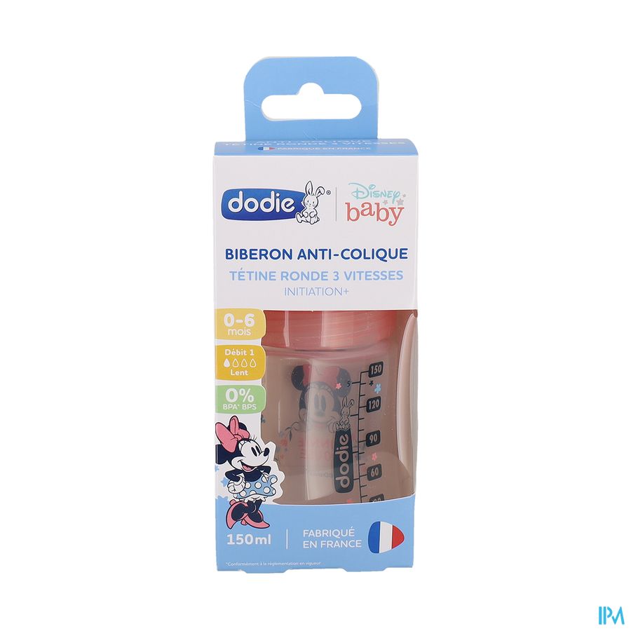 vignette Dodie Initiation+ Biberon Anticolique Minnie Rose 0/6mois 150ml