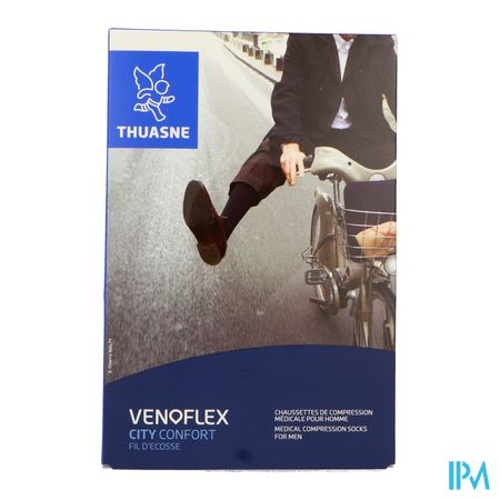 vignette Venoflex2 City Homme Confort Fil Ecosse Bas Cuisse Autofixant Pied Ouvert Noir No T2
