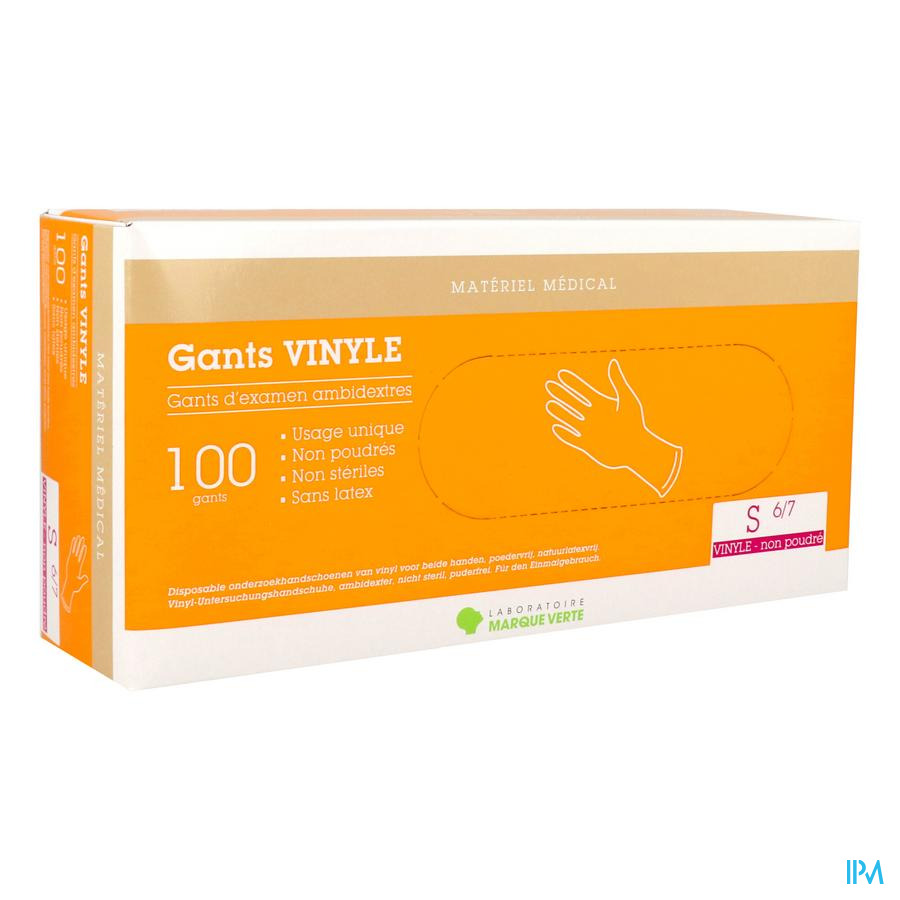 vignette Marque Verte Gants Vinyle Non Poudre Small 100