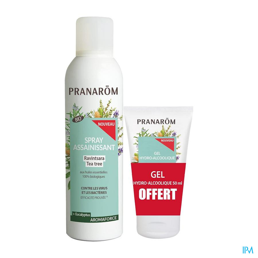 vignette Pranarom Aromaforce Bio Spray Assainissant Ravintsara 150ml + Gel Hydroalcoolique 50ml Offert