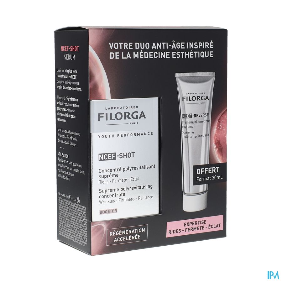 produit Filorga Ncef Shot Concentre Polyrevitalisant Supreme 15ml + Ncef-reverse 30ml Offert