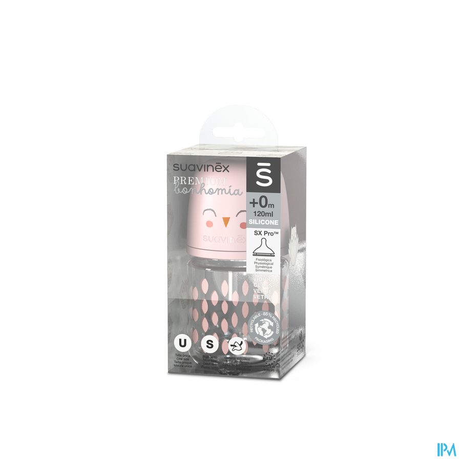 vignette Suavinex Biberon Verre Tetine Sx Pro S Bonhomia Rose 120ml