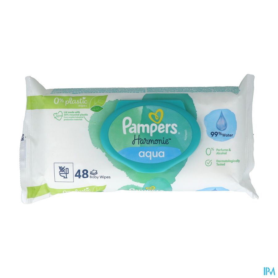 vignette Pampers Harmonie Aqua Lingette 0% Plastique Sachet 48