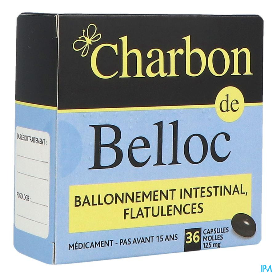 vignette CHARBON DE BELLOC 125MG CAPS 36