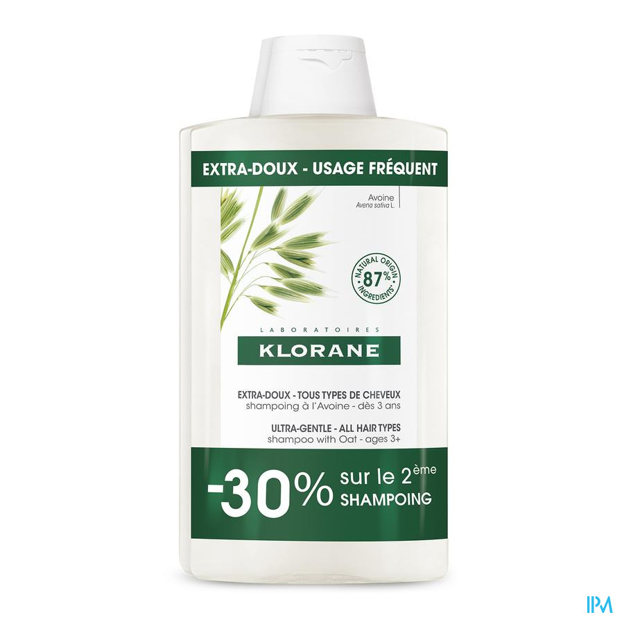 vignette Klorane Shampooing Extra Doux Lait Avoine Bio 400ml X2