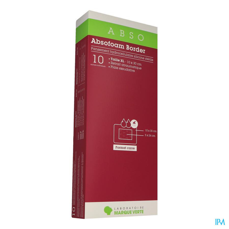 vignette Marque Verte Absofoam Border Pansement Hydrocellulaire 10cm X 30cm 10