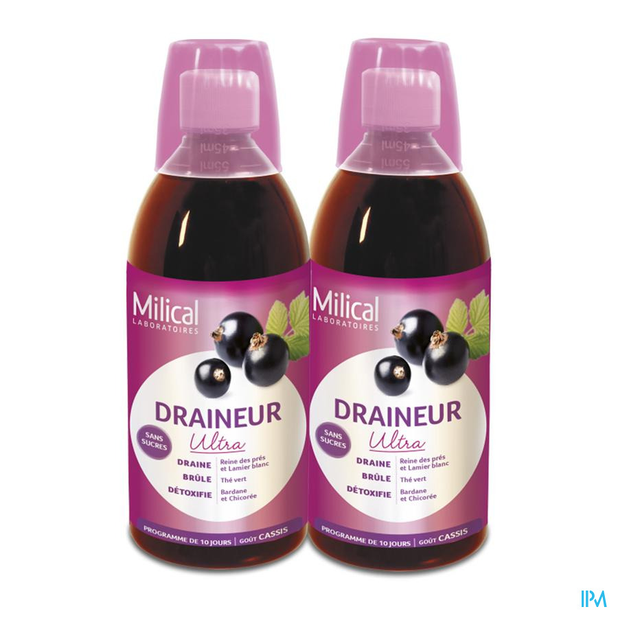 produit Milical Draineur Ultra Cassis Solution Buvable 500ml X2