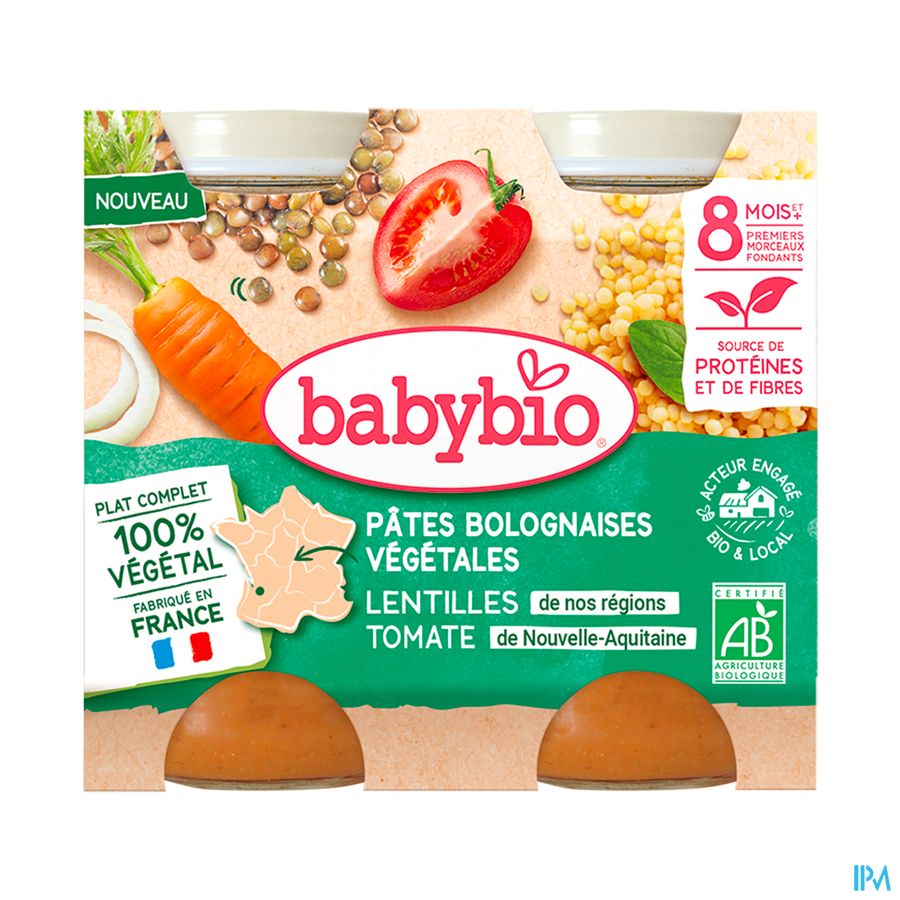 vignette BABYBIO PATES BOLOGNAISES VEG 8M 2X200G