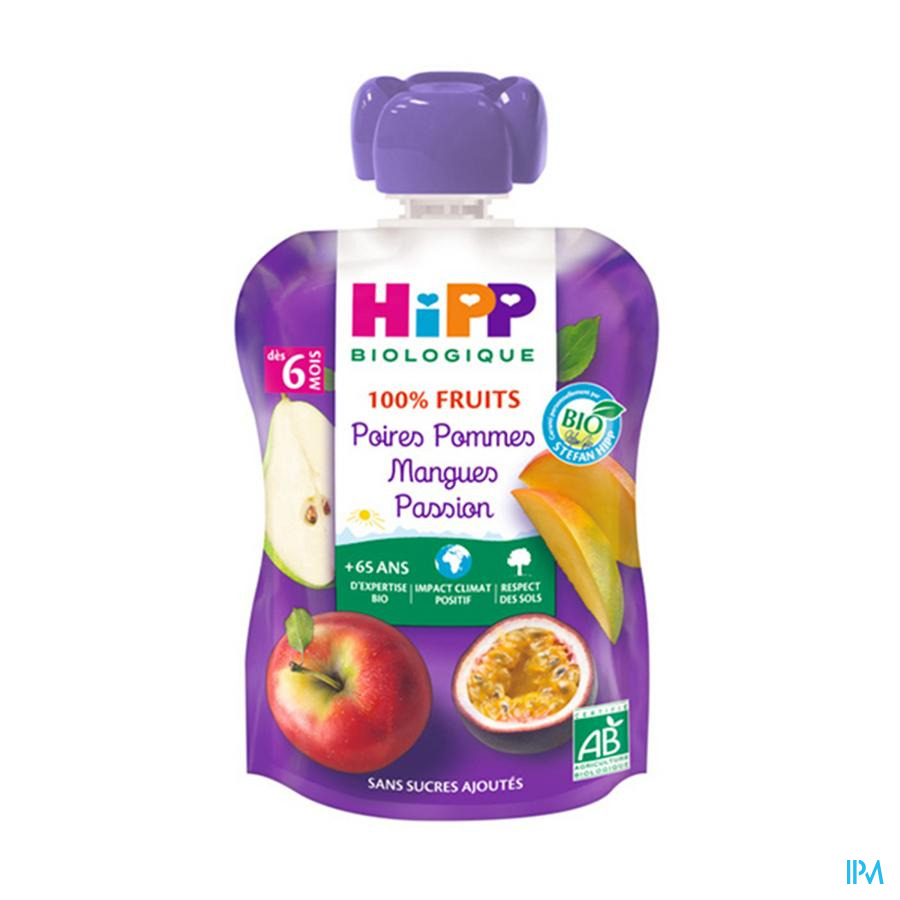 vignette Hipp Gourdes 100% Fruits Poire Pomme Mangue Passion Bio Gourde 90g