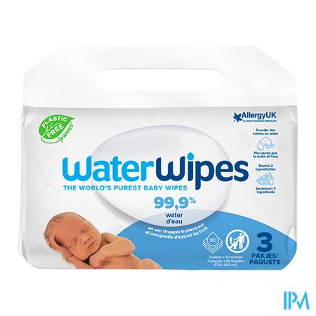 vignette Waterwipes Lingettes Compostables Bebe 3x60