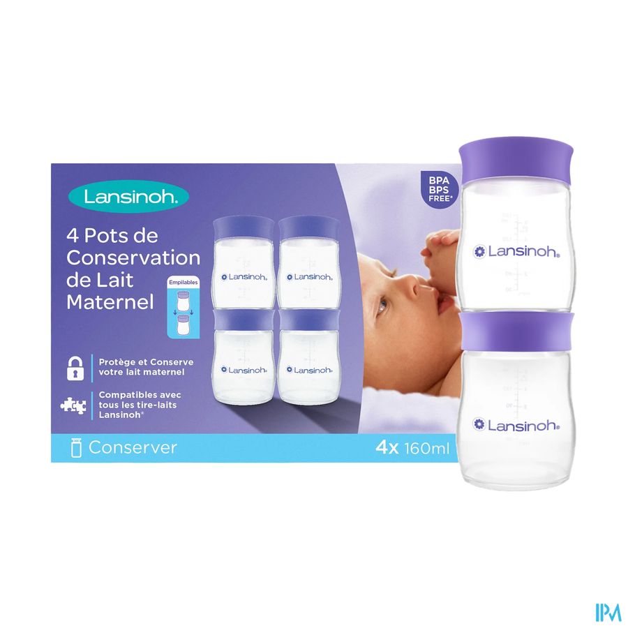 vignette LANSINOH POT CONSERV LAIT MATERN 4X160ML