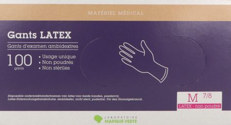 produit Marque Verte Gants Latex Non Poudre Medium 100