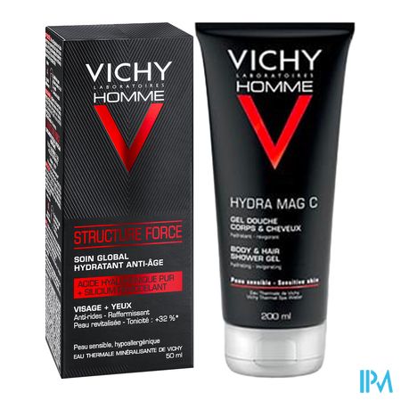 vignette Vichy Homme Structure Force Soin Global Hydra 50ml + Gel Douche 100ml Offert