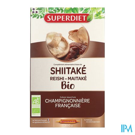 produit Superdiet Shiitake Reishi Maitake Bio Ampoule Buvable 15ml 20