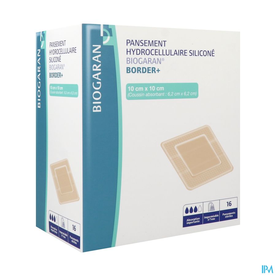 vignette Biogaran Border + Pansement Hydrocellulaire Silicone 10cm X 10cm 16