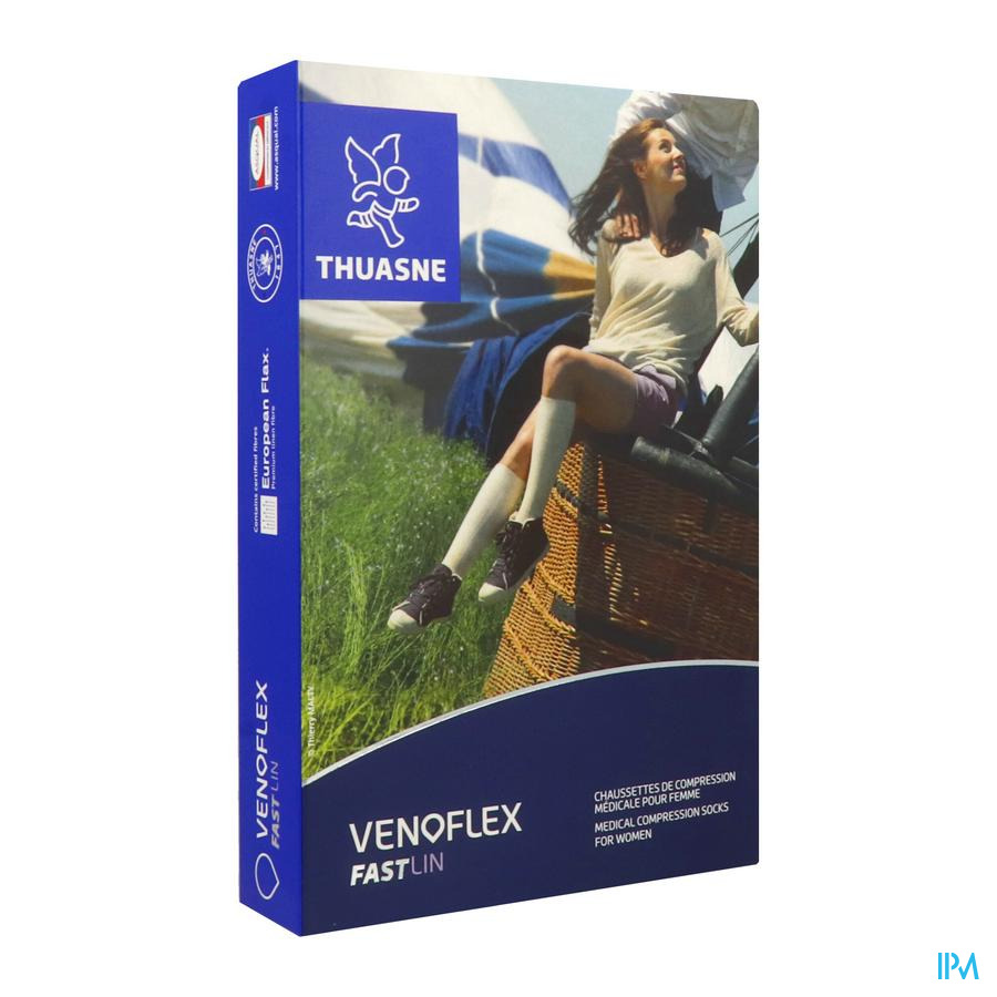 vignette Thuasne Venoflex2 Fast Lin Femme Chaussette Ligne Azur Long T2