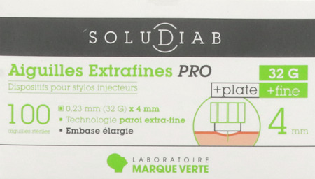 vignette Marque Verte Soludiab Aiguille Pour Stylo Insuline 4mm Extrafines Pro G32 100
