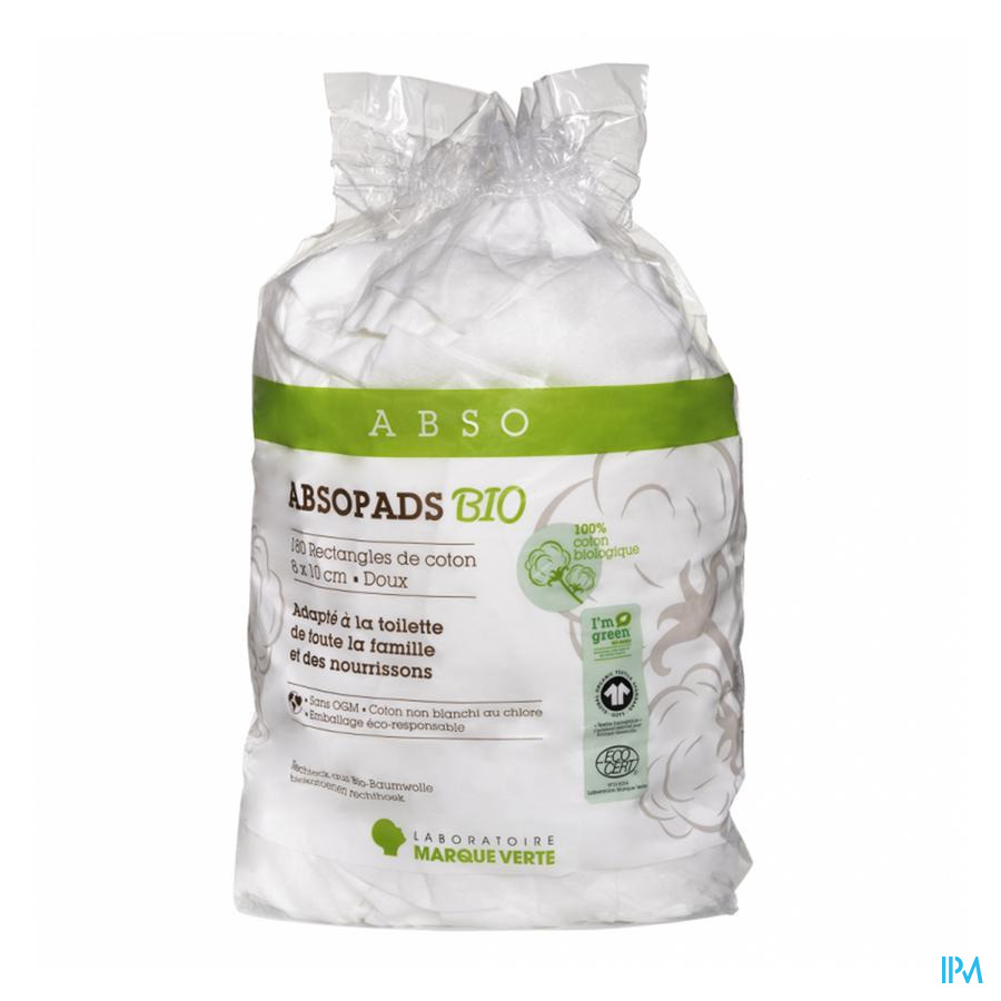 vignette Marque Verte Absopads Coton Rectangle 8cm X 10cm Bio Sachet 180